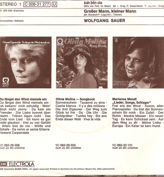 Cover zu Wolfgang Sauer - Ich Bin Da (Wie Ein Fels Im Meer) / Großer Mann, Kleiner Mann | 1975 | Vinyl | Pop | Germany Schallplatten Ankauf