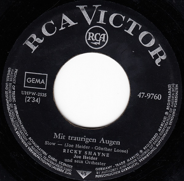 Cover zu Ricky Shayne - Mit Traurigen Augen / Ich Sprenge Alle Ketten | 1967 | Vinyl | Pop | Germany Schallplatten Ankauf