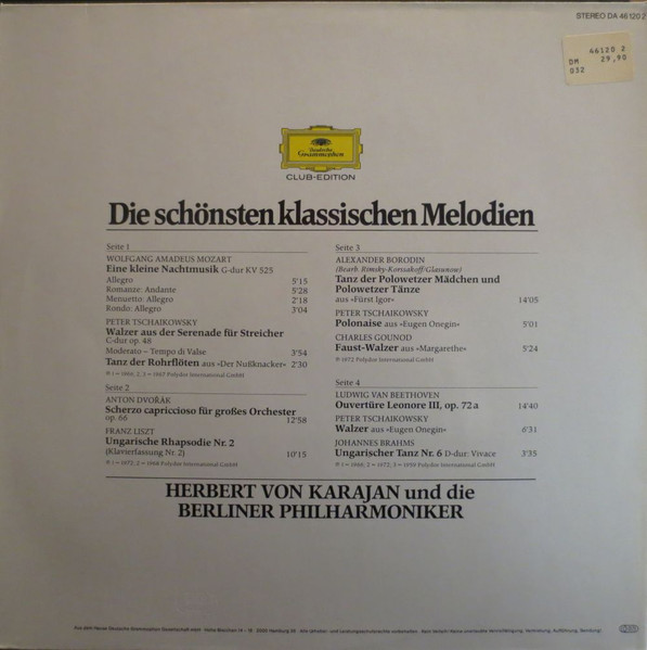 Cover zu Berliner Philharmoniker, Herbert von Karajan - Die Schönsten Klassischen Melodien | Vinyl | Classical | Germany Schallplatten Ankauf