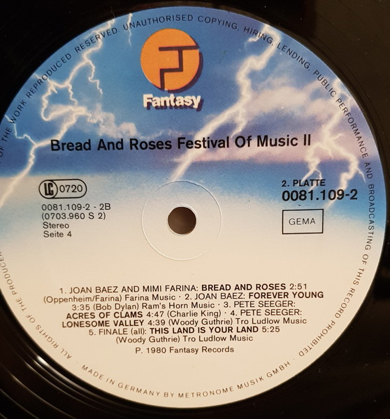 Cover zu Various - The Bread And Roses Festival Of Music | 1981 | Vinyl | Jazz, Pop, Folk, World, & Country | Germany
