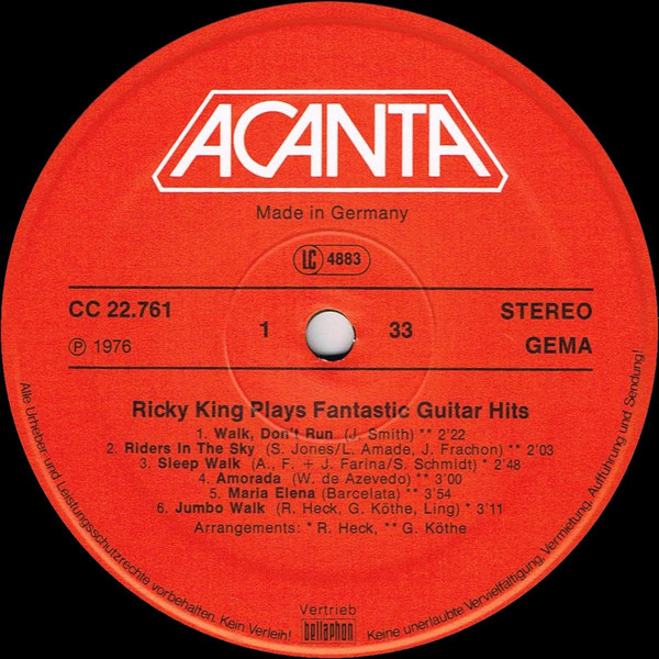 Cover zu Ricky King - Ricky King Plays Fantastic Guitar Hits | Vinyl | Rock | Germany