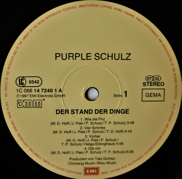 Cover zu Purple Schulz - Der Stand Der Dinge | 1987 | Vinyl | Pop | Germany