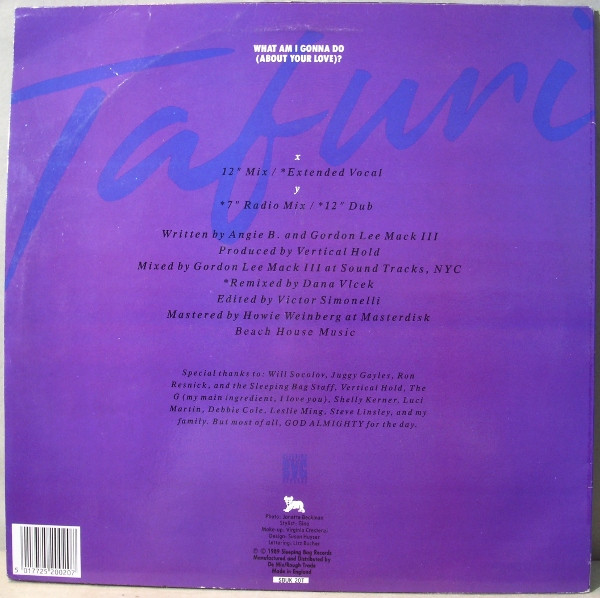 Cover zu Tafuri - What Am I Gonna Do (About Your Love)? | 1989 | Vinyl | Electronic | UK Schallplatten Ankauf