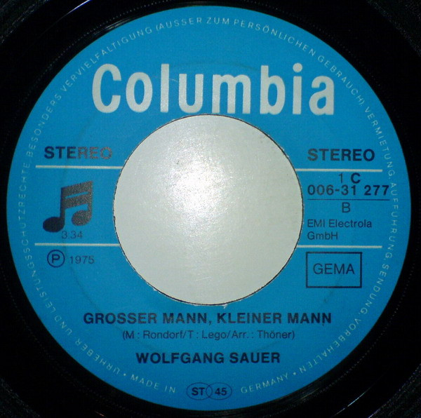 Cover zu Wolfgang Sauer - Ich Bin Da (Wie Ein Fels Im Meer) / Großer Mann, Kleiner Mann | 1975 | Vinyl | Pop | Germany