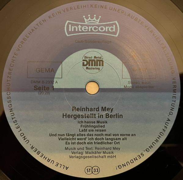 Cover zu Reinhard Mey - Hergestellt In Berlin | 1985 | Vinyl | Folk, World, & Country | Germany