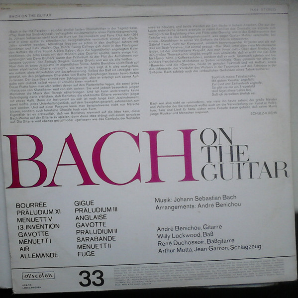 Cover zu André Bénichou, Willy Lockwood, René Duchossoir, Arthur Motta, Jean Garron, Johann Sebastian Bach - Bach On The Guitar | Vinyl | Jazz | Germany Schallplatten Ankauf
