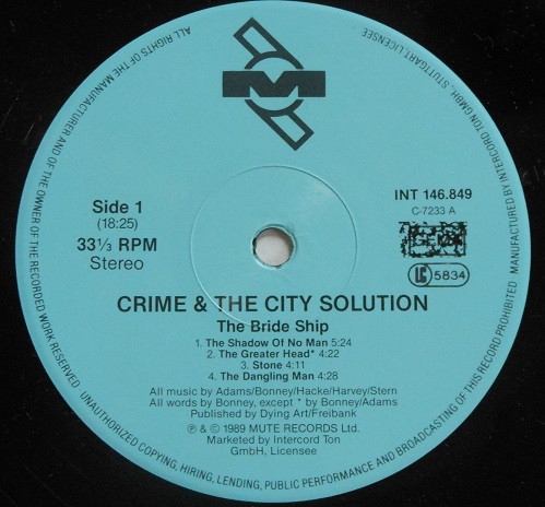 Cover zu Crime & The City Solution - The Bride Ship | 1989 | Vinyl | Rock | Germany Schallplatten Ankauf