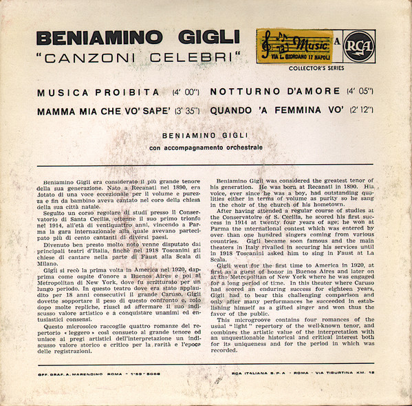 Cover zu Beniamino Gigli - Musica Proibita | Vinyl | Folk, World, & Country | Italy Schallplatten Ankauf