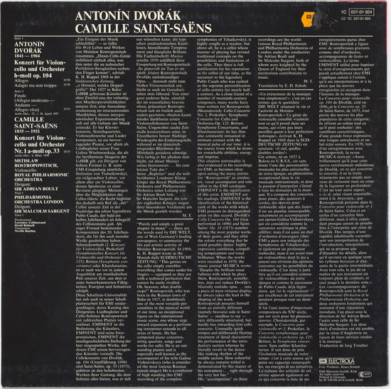 Cover zu Antonín Dvořák & Camille Saint-Saëns / Mstislav Rostropovich, Royal Philharmonic Orchestra, Sir Adrian Boult / Philharmonia Orchestra, Sir Malcolm Sargent - Konzerte Für Violoncello Und Orchester | Vinyl | Classical | Germany Schallplatten Ankauf