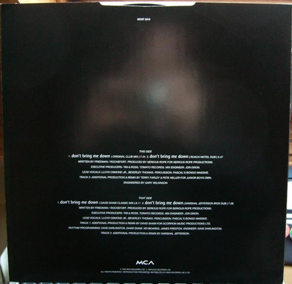 Cover zu Spirits - Don't Bring Me Down | 1994 | Vinyl | Electronic | UK