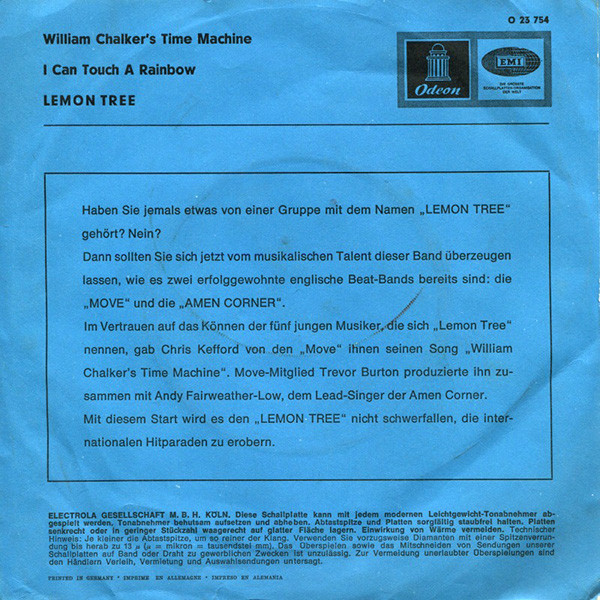 Cover zu The Lemon Tree - William Chalker's Time Machine | 1968 | Vinyl | Rock | Germany Schallplatten Ankauf