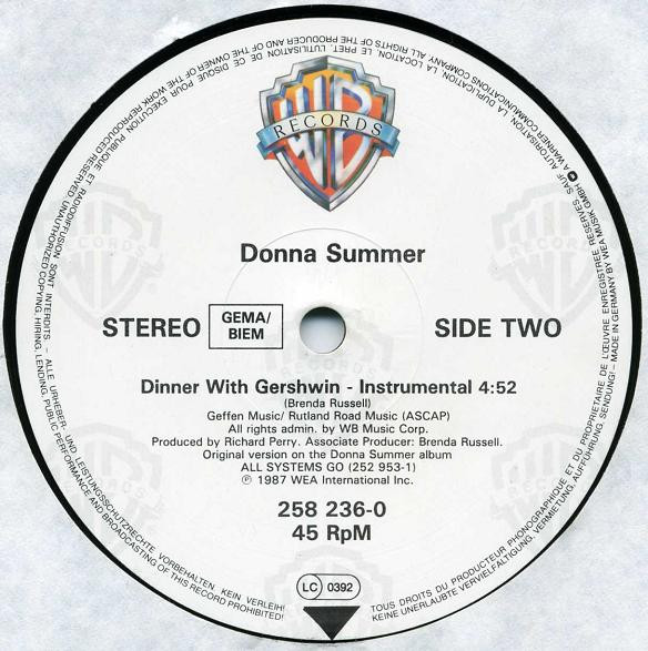 Cover zu Donna Summer - Dinner With Gershwin | 1987 | Vinyl | Electronic, Funk / Soul | Europe Schallplatten Ankauf