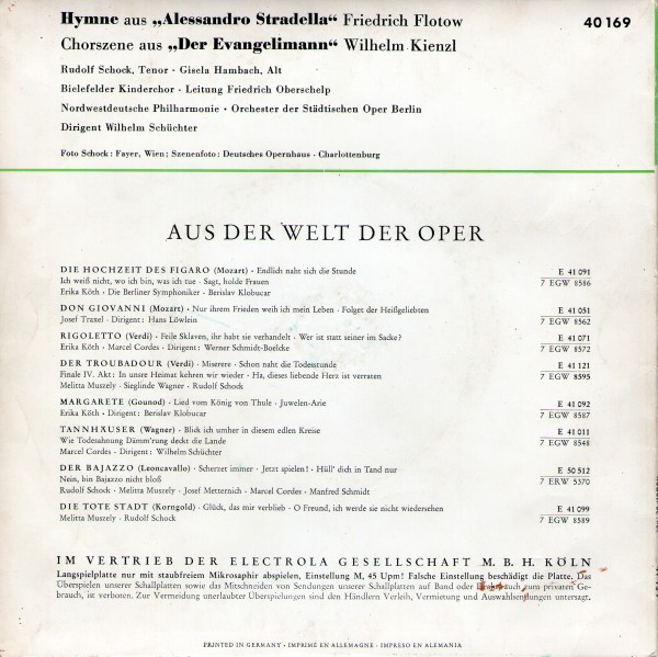 Cover zu Rudolf Schock - Selig Sind, Die Verfolgung Leiden / Hymne | Vinyl | Classical | Germany Schallplatten Ankauf