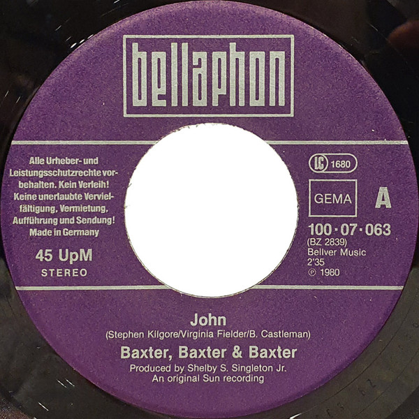 Cover zu Baxter, Baxter & Baxter - John (A Tribute To John Lennon) | 1980 | Vinyl | Folk, World, & Country | Germany