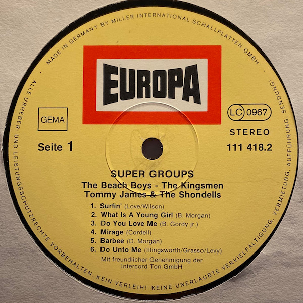 Cover zu The Beach Boys, The Kingsmen, Tommy James & The Shondells - Super Groups | 1980 | Vinyl, LP, Compilation | Rock, Pop | Germany