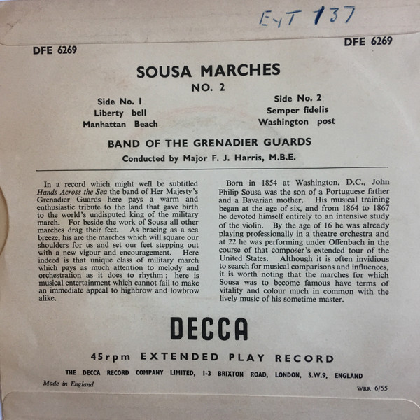 Cover zu The Band Of The Grenadier Guards Conducted By F.J. Harris - Sousa Marches No 2 | Vinyl | Brass & Military | UK Schallplatten Ankauf