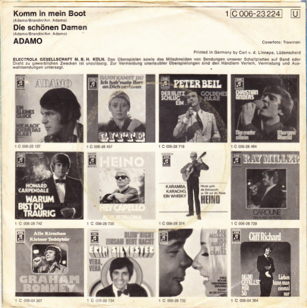 Cover zu Adamo - Komm In Mein Boot / Die Schönen Damen | 1970 | Vinyl | Pop | Germany Schallplatten Ankauf