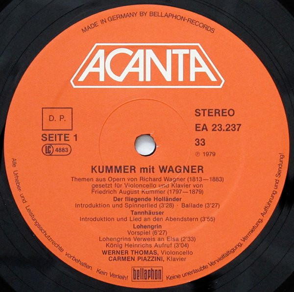 Cover zu Werner Thomas (2), Carmen Piazzini, Friedrich August Kummer Mit Richard Wagner - Kummer Mit Wagner | 1979 | Vinyl | Classical | Germany Schallplatten Ankauf