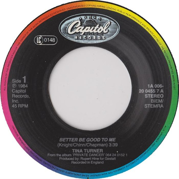 Cover zu Tina Turner - Better Be Good To Me | 1984 | Vinyl | Rock, Pop | Europe