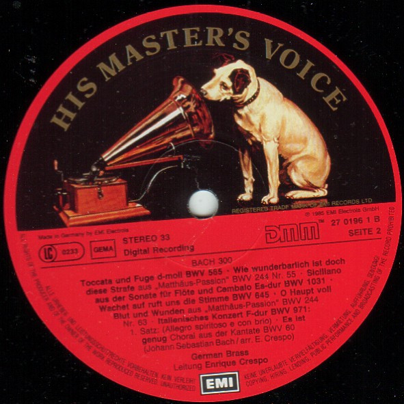 Cover zu German Brass - Bach 300 | 1985 | Vinyl, LP, Album | Classical | Europe