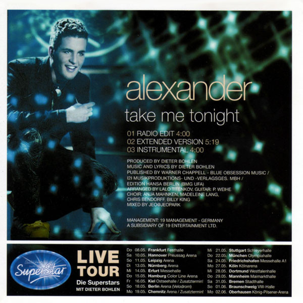 Cover zu Alexander Klaws - Take Me Tonight | 2003 | Vinyl | Pop | Germany