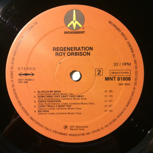 Cover zu Roy Orbison - Regeneration | 1977 | Vinyl | Rock | Netherlands