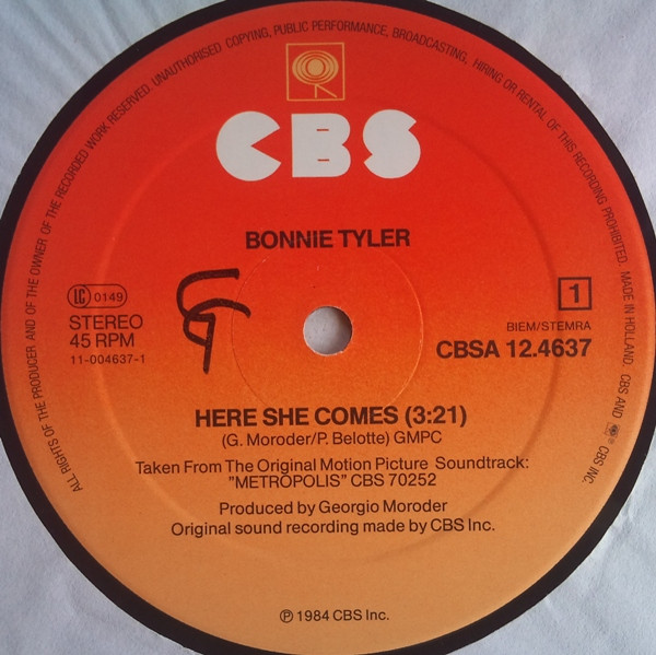 Cover zu Bonnie Tyler - Here She Comes | 1984 | Vinyl | Electronic | Netherlands Schallplatten Ankauf