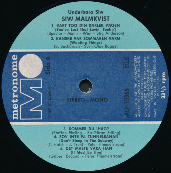 Cover zu Siw Malmkvist - Underbara Siw | 1970 | Vinyl | Jazz | Sweden
