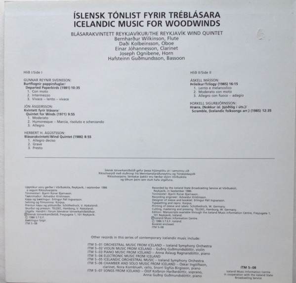 Cover zu The Reykjavik Wind Quintet - Icelandic Music For Woodwinds | 1986 | Vinyl | Folk, World, & Country | Germany Schallplatten Ankauf