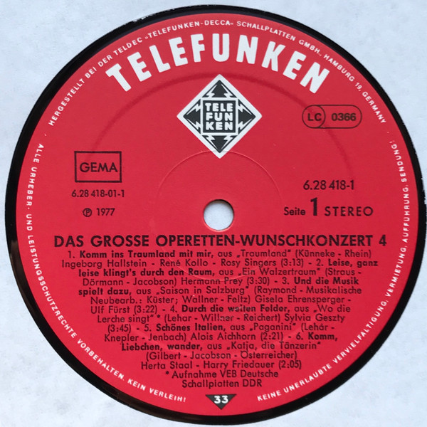 Cover zu Various - Das Große Operetten-Wunschkonzert 4 | 1977 | Vinyl | Classical | Germany
