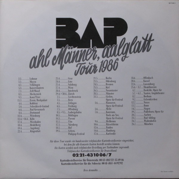 Cover zu BAP - Ahl Männer, Aalglatt | 1986 | Vinyl | Rock, Pop | Germany