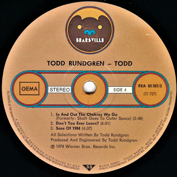 Cover zu Todd Rundgren - Todd | 1974 | Vinyl | Electronic, Rock | Germany