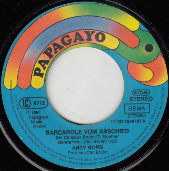 Cover zu Andy Borg - Barcarole Vom Abschied | 1984 | Vinyl | Pop | Europe