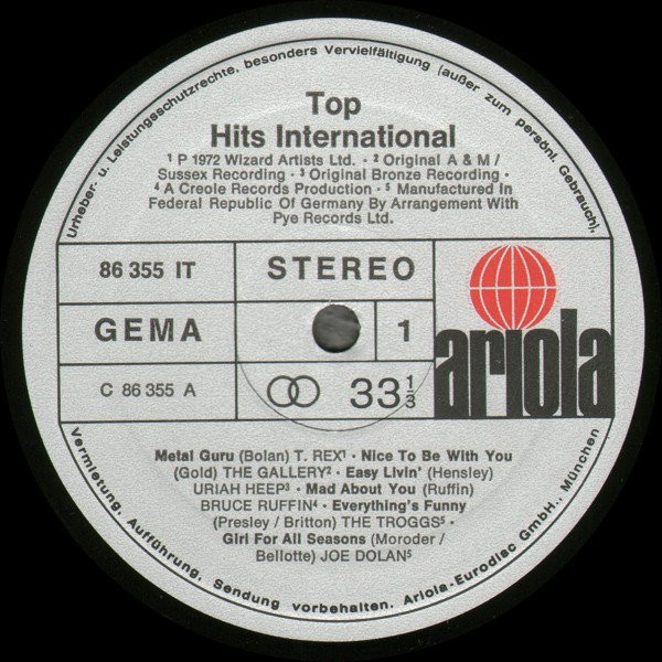 Cover zu Various - Top Hits International | 1972 | Vinyl | Rock, Reggae, Latin, Pop, Folk, World, & Country | Germany