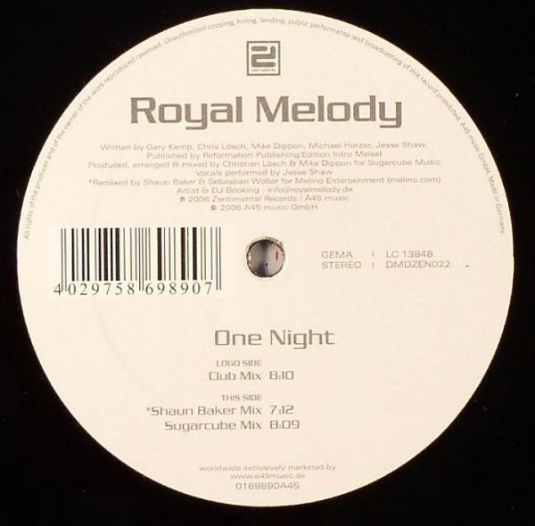 Cover zu Royal Melody - One Night | 2006 | Vinyl | Electronic | Germany Schallplatten Ankauf