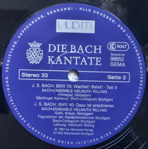 Cover zu Bach-Ensemble, Helmuth Rilling - Die Bach Kantate - BWV 110 Unser Mund Sei Voll Lachens | 1974 | Vinyl | Classical | Germany Schallplatten Ankauf