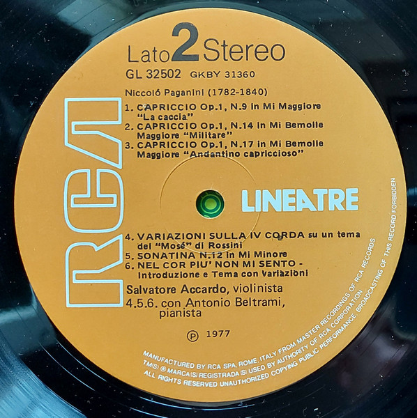 Cover zu Salvatore Accardo, Orchestra Filarmonica Di Roma, Elio Boncompagni - Accardo Suona Paganini Concerto Per Violino E Orchestra | Vinyl | Classical | Italy
