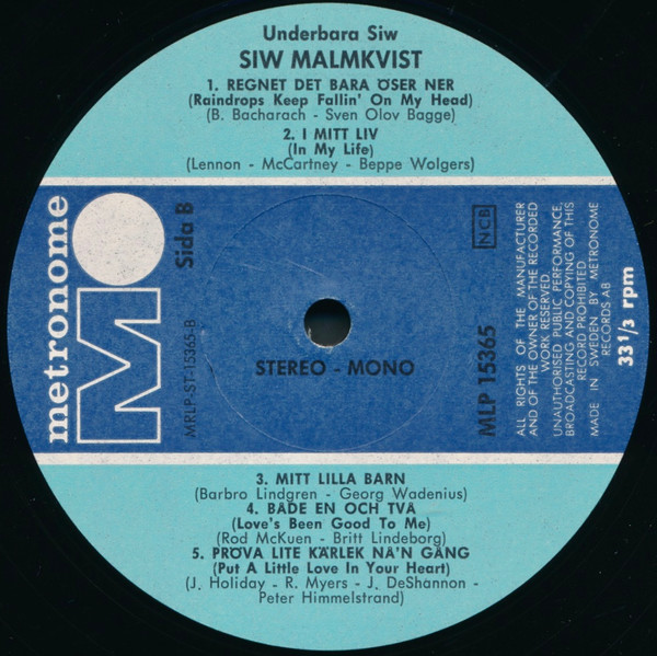 Cover zu Siw Malmkvist - Underbara Siw | 1970 | Vinyl | Jazz | Sweden