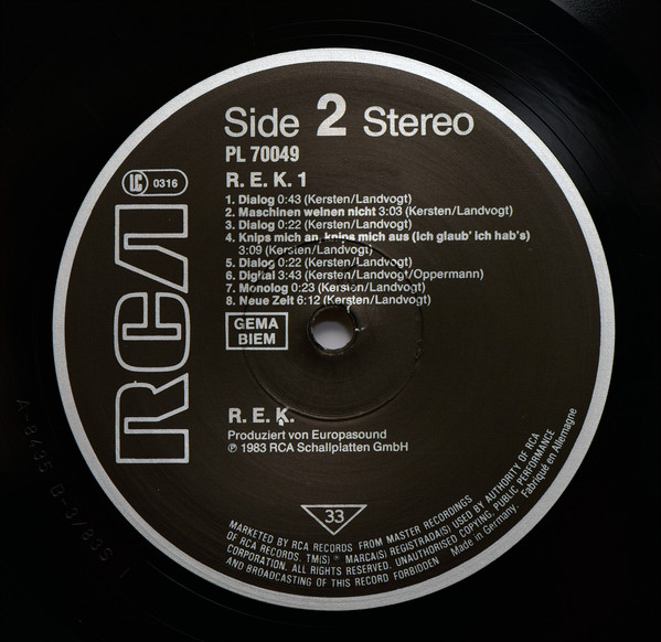 Cover zu R.E.K. - R.E.K. 1 | 1983 | Vinyl | Electronic, Rock | Germany Schallplatten Ankauf
