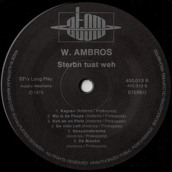 Cover zu Wolfgang Ambros - Sterbn Tuat Weh | 1976 | Vinyl, LP, Stereo, Compilation | Rock, Blues, Pop, Folk, World, & Country | Austria