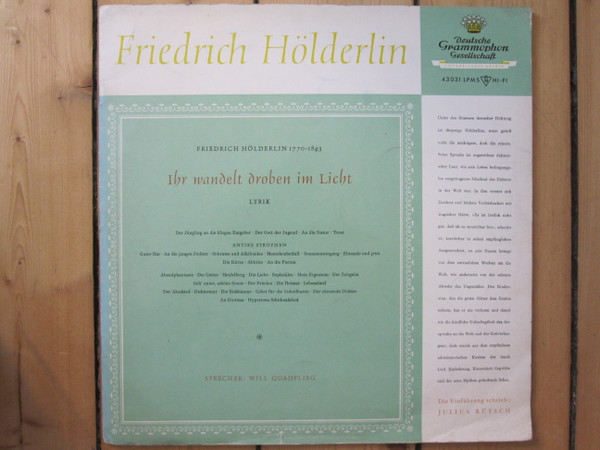 Bild Friedrich Hölderlin – Ihr Wandelt Droben Im Licht (Lyrik) | Vinyl, LP | Non-Music | Germany Schallplatten Ankauf