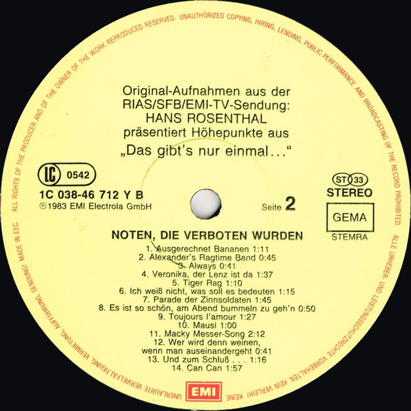 Cover zu Various - Das Gibt's Nur Einmal - Noten, Die Verboten Wurden | 1983 | Vinyl | Pop, Classical | Germany