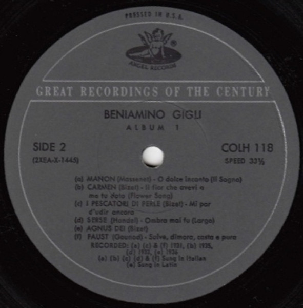 Cover zu Beniamino Gigli - Album 1 | Vinyl | Classical | US