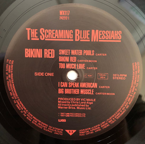 Cover zu The Screaming Blue Messiahs - Bikini Red | 1987 | Vinyl | Rock, Blues | Europe Schallplatten Ankauf