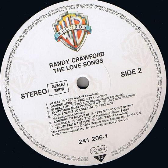 Cover zu Randy Crawford - The Love Songs | 1987 | Vinyl | Electronic, Jazz, Funk / Soul, Pop | Europe