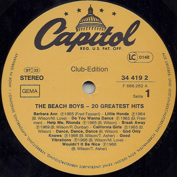 Cover zu The Beach Boys - 20 Greatest Hits | 1978 | Vinyl | Rock | Germany Schallplatten Ankauf