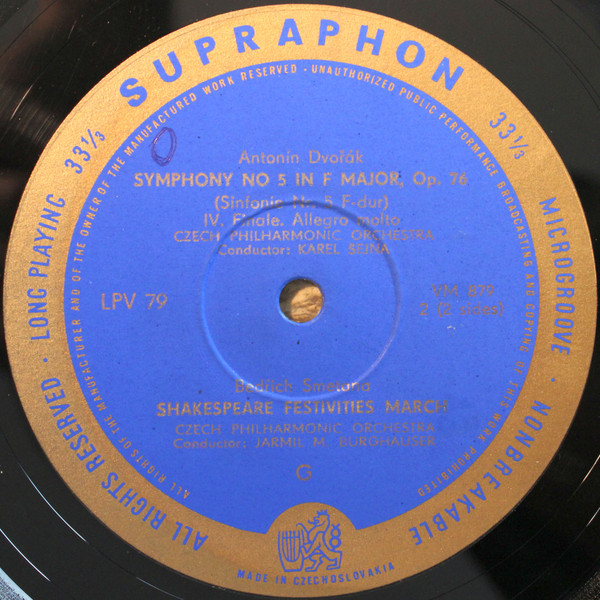 Cover zu Antonín Dvořák, Bedřich Smetana - The Czech Philharmonic Orchestra , Conductors: Karel Šejna, Jarmil Burghauser - Symphony No 5 In F Major, Op.76 / Shakespeare Festivities March | Vinyl | Classical | Czechoslovakia