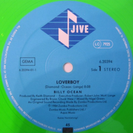 Cover zu Billy Ocean - Loverboy | 1985 | Vinyl | Electronic, Funk / Soul | Germany Schallplatten Ankauf