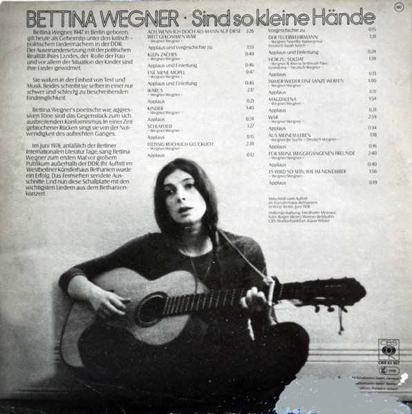 Cover zu Bettina Wegner - Sind So Kleine Hände | 1979 | Vinyl | Folk, World, & Country | Germany Schallplatten Ankauf