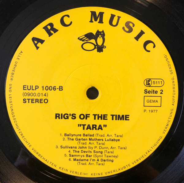 Cover zu Tara (20) - Rigs Of The Time | 1977 | Vinyl | Folk, World, & Country | Germany Schallplatten Ankauf